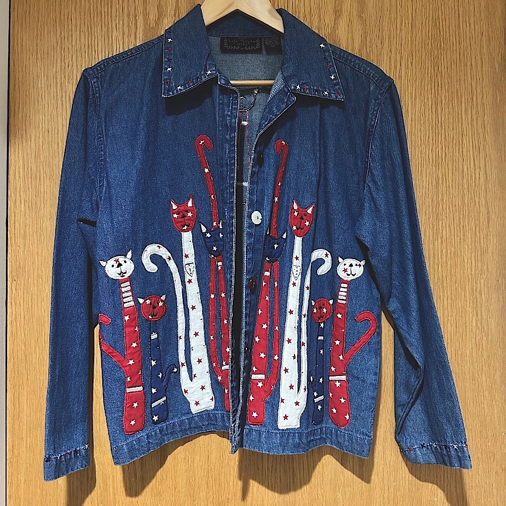 Cat Denim Jacket Red White and Blue PS
